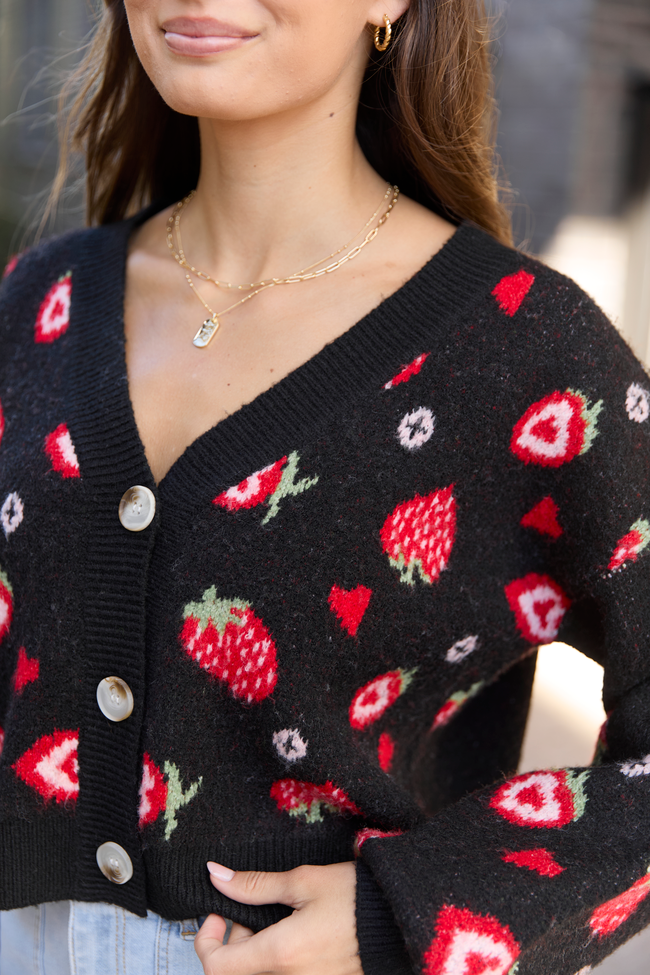 Juniper Long Sleeve Black Strawberry Cardigan - Image 2