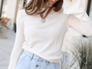 Deanna Cream Scoop Neck Bell Sleeve Top