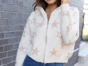 June Star Print Zip Up Sweater