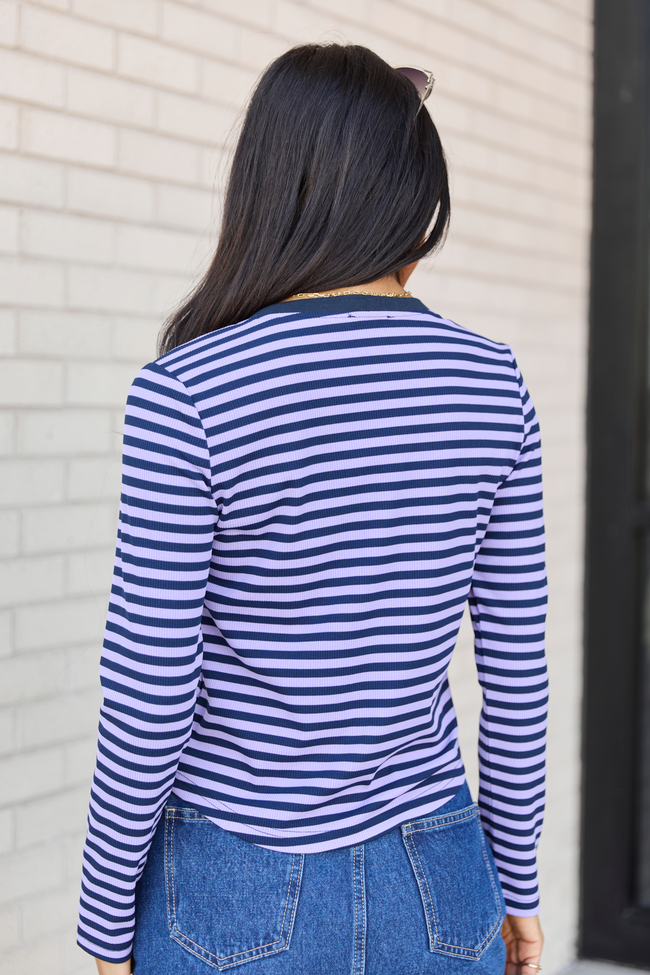 Sammi Navy Blue And Purple Striped Long Sleeve Top - Image 4