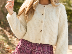 Taye Ivory Chunky Boucle Cardigan