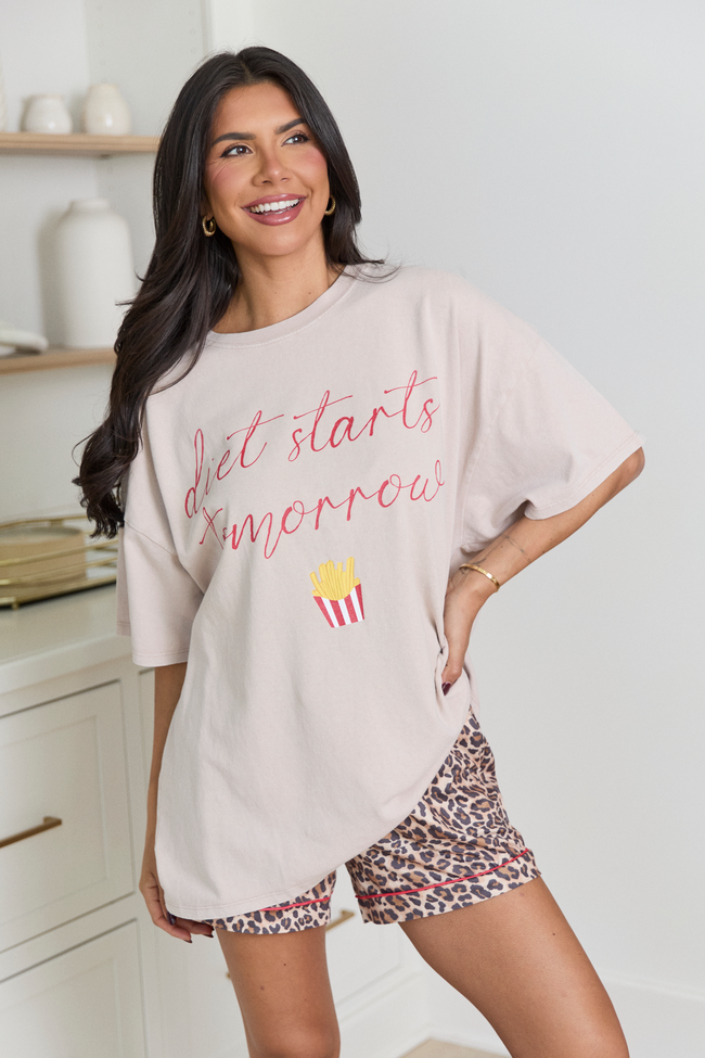 Diet Starts Tomorrow Taupe Oversized Graphic Tee