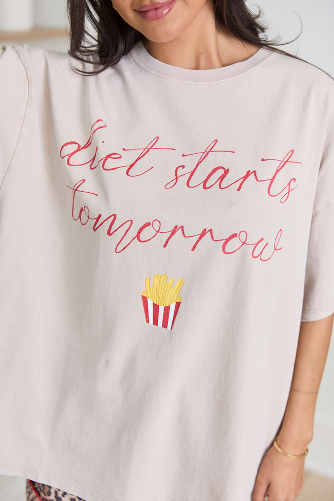 Diet Starts Tomorrow Taupe Oversized Graphic Tee - Image 2