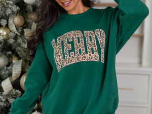 Merry Block Leopard Evergreen Graphic Sweatshirt