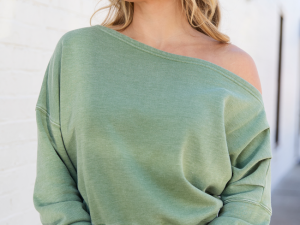 Learn As You Go Moss Off The Shoulder Sweatshirt DOORBUSTER