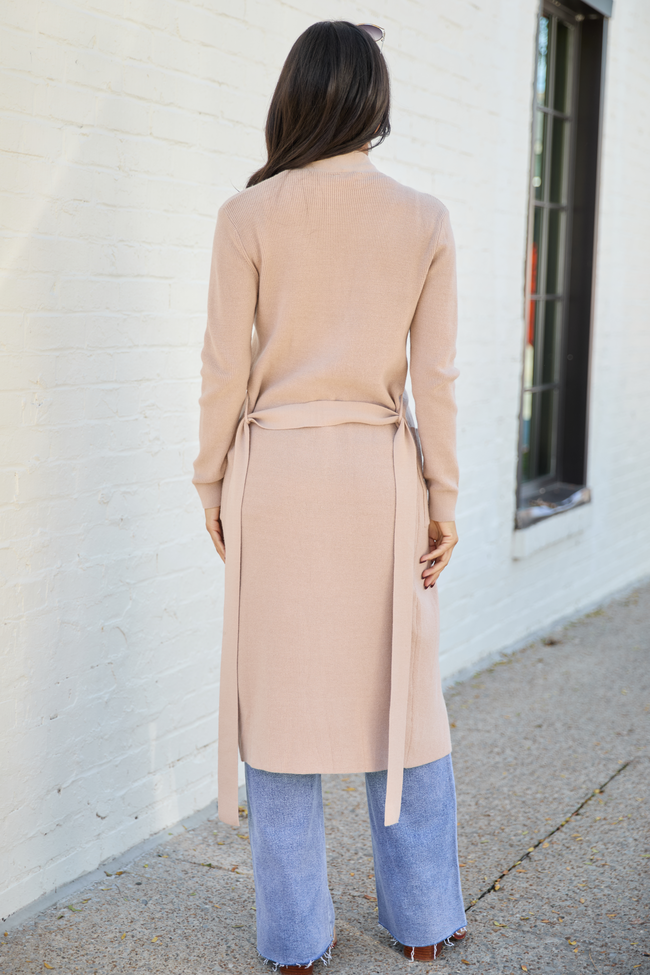 Norah Taupe Button Down With Tie Long Cardigan - Image 4