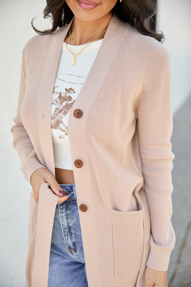 Norah Taupe Button Down With Tie Long Cardigan - Image 5