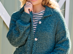 Marcella Teal Collared Boucle Cardigan