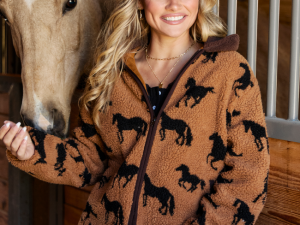 Liberty Brown Horse Sherpa Zip Up Jacket