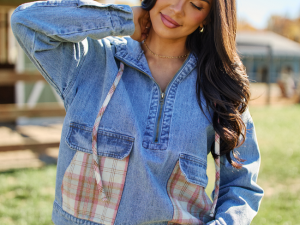Icelyn Denim Plaid Pocket Pullover