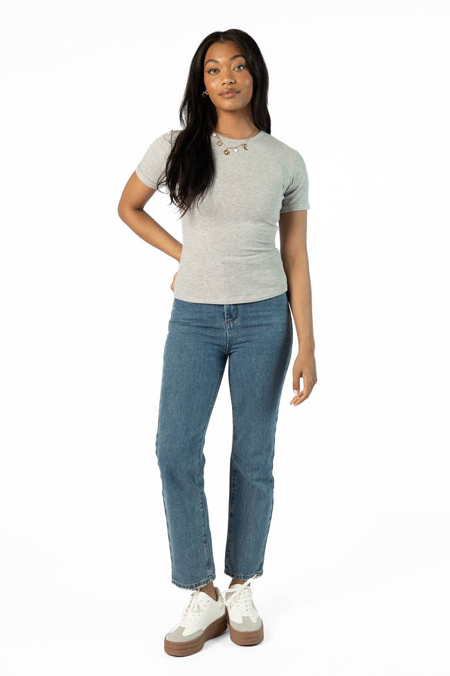 Everyday Essential Grey Ribbed Crew Neck Tee FINAL SALE - Image 2