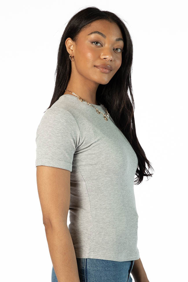 Everyday Essential Grey Ribbed Crew Neck Tee FINAL SALE - Image 4
