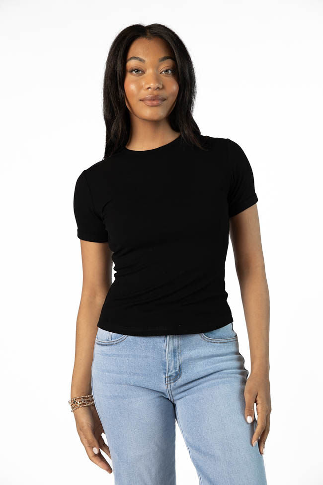 Everyday Essential Black Ribbed Crew Neck Tee FINAL SALE