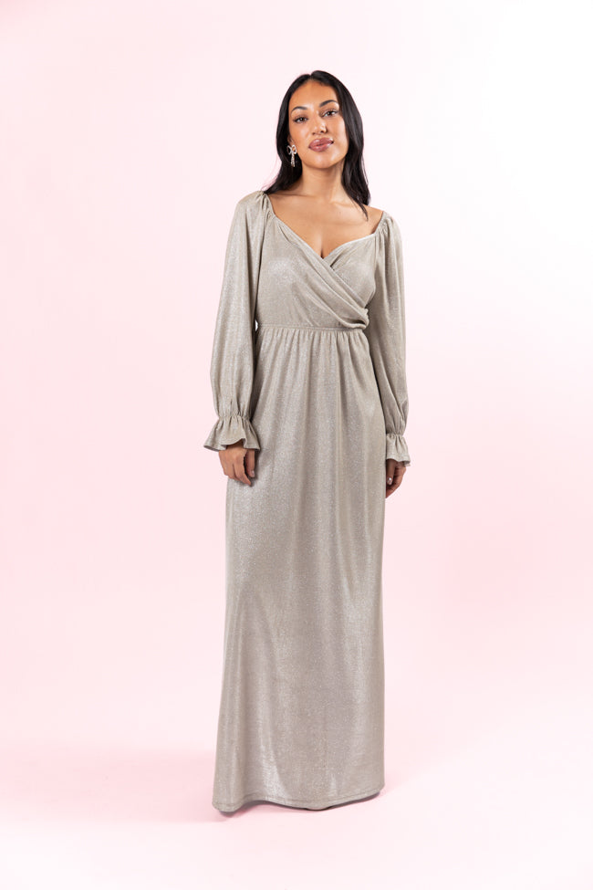Holiday Magic Silver Shimmer Rouched Maxi Dress FINAL SALE - Image 2