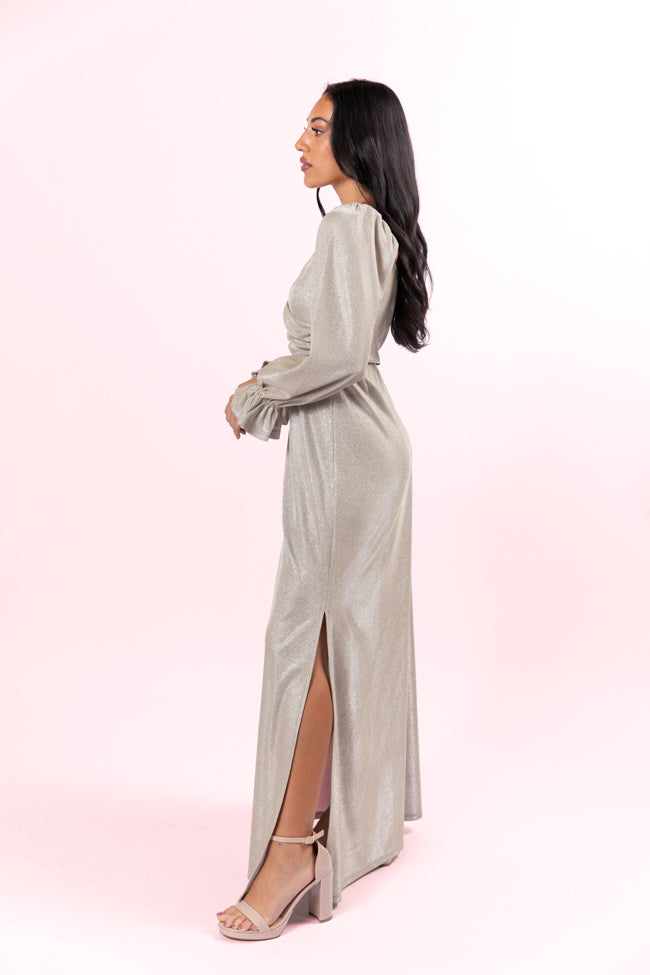 Holiday Magic Silver Shimmer Rouched Maxi Dress FINAL SALE - Image 4