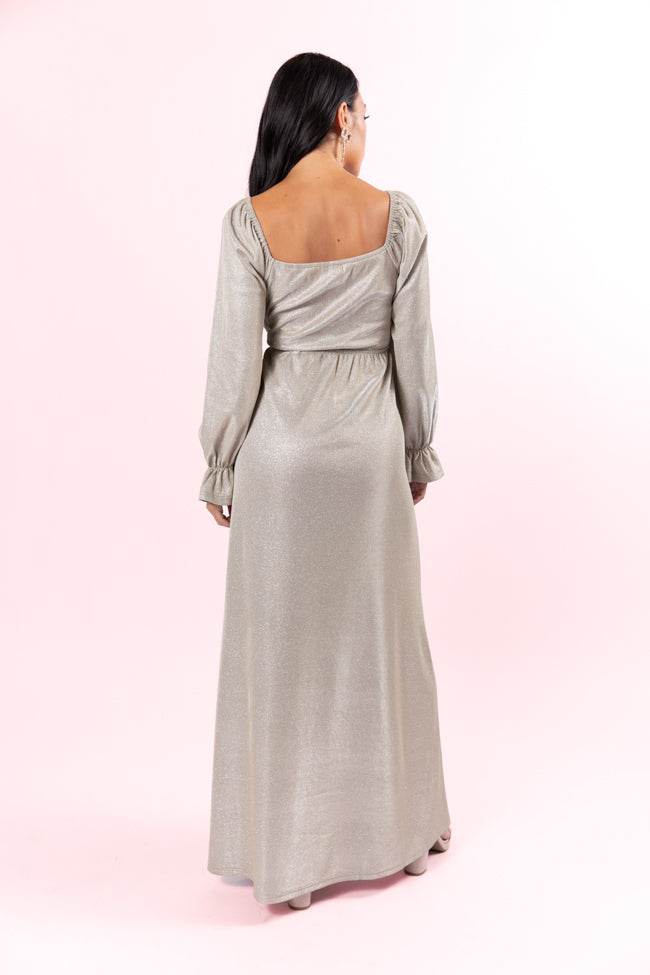 Holiday Magic Silver Shimmer Rouched Maxi Dress FINAL SALE - Image 5