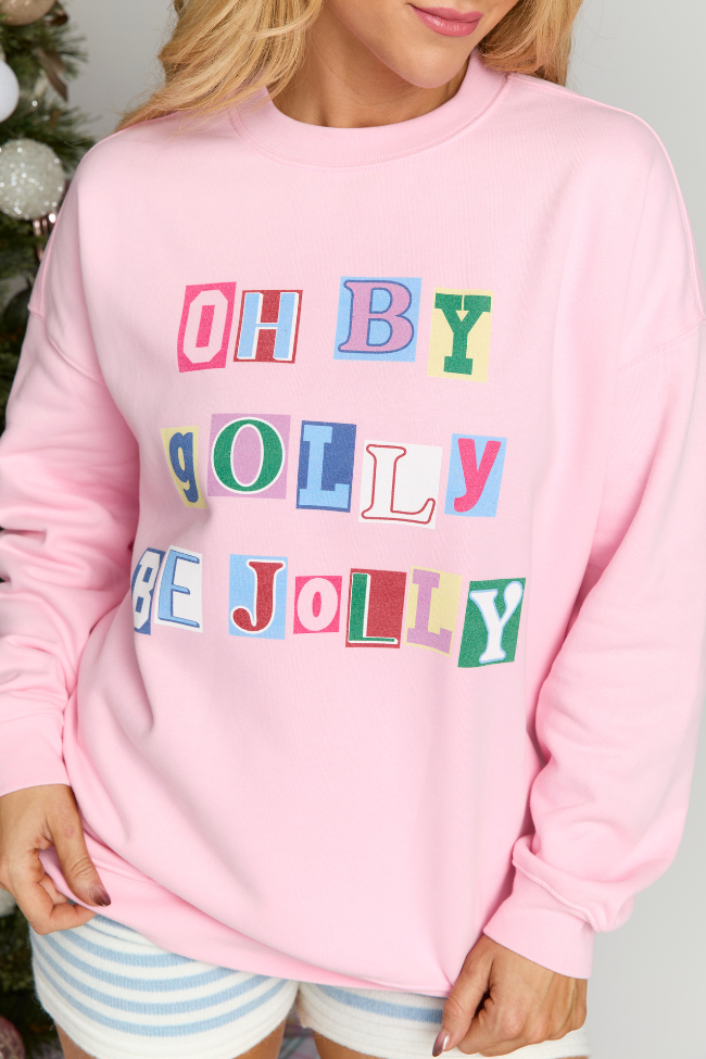 Oh By Golly Be Jolly Light Pink Graphic Sweatshirt - Image 2