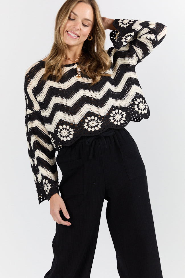 Saltwater Nights Black and Ivory Crochet Sweater FINAL SALE - Image 5