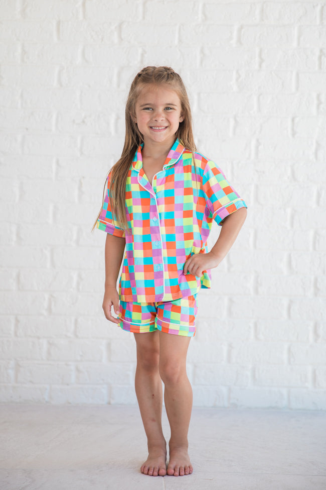 Kid's Good To Get Away In Glamour On The Grid Pajama Set FINAL SALE