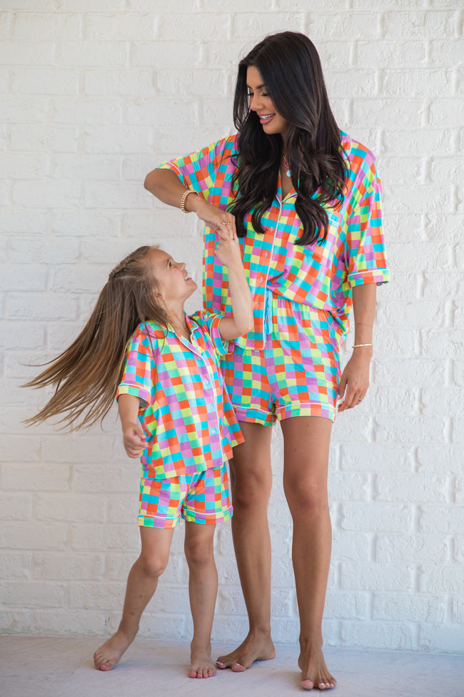 Kid's Good To Get Away In Glamour On The Grid Pajama Set FINAL SALE - Image 2