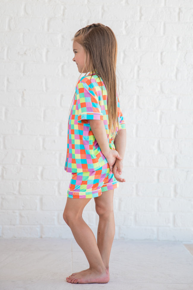 Kid's Good To Get Away In Glamour On The Grid Pajama Set FINAL SALE - Image 3
