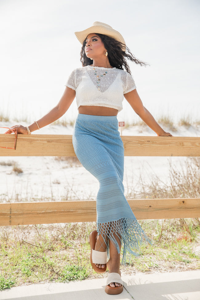 Clover Fields Blue Fringe Hem Knit Maxi Skirt FINAL SALE