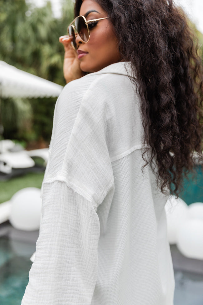 Pulling It Together Ivory Waffle And Gauze Shacket FINAL SALE - Image 3