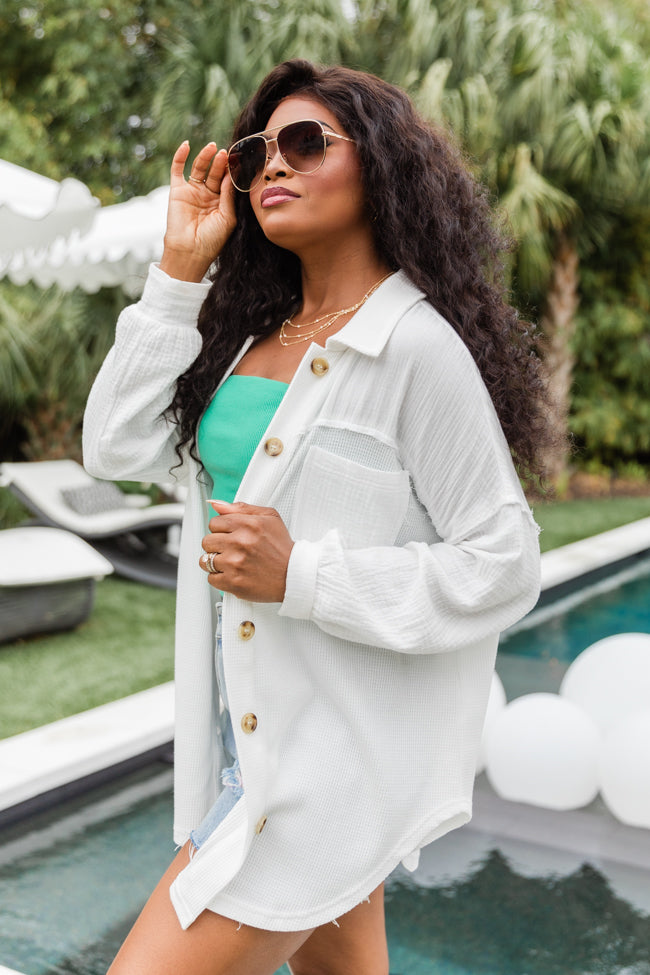 Pulling It Together Ivory Waffle And Gauze Shacket FINAL SALE - Image 6