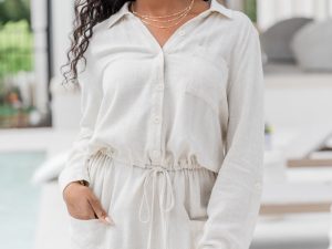 My First Pick Ivory Textured Collared Romper FINAL SALE