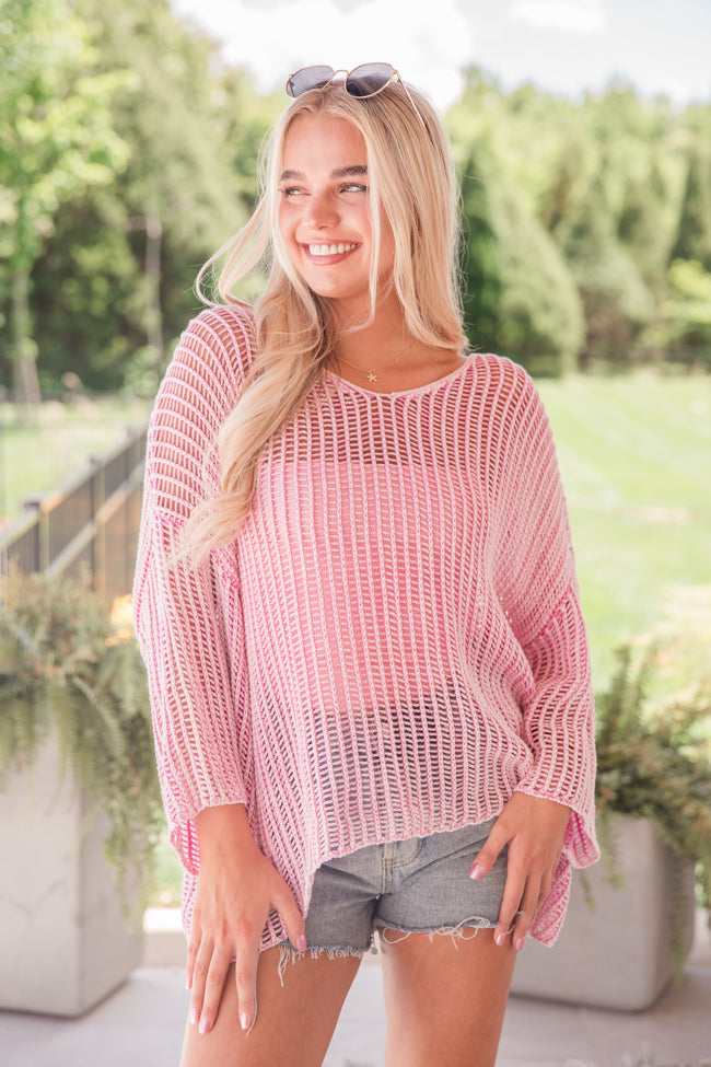 Don't Keep Me Waiting Pink Washed Open Knit Sweater FINAL SALE - Image 3