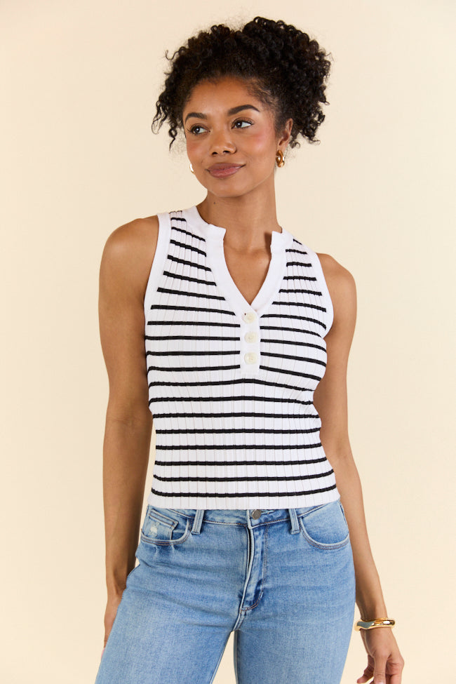 Read Between The Lines Ivory and Black Striped Henley Tank FINAL SALE - Image 3