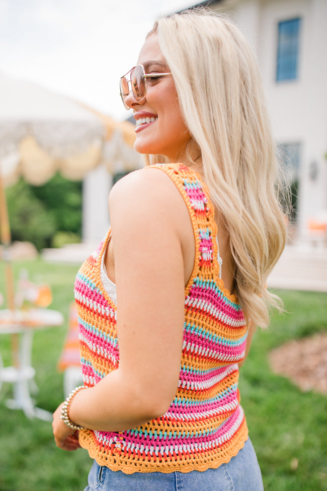 We Were Us Pink And Orange Multi Stripe Crochet Tank FINAL SALE - Image 3