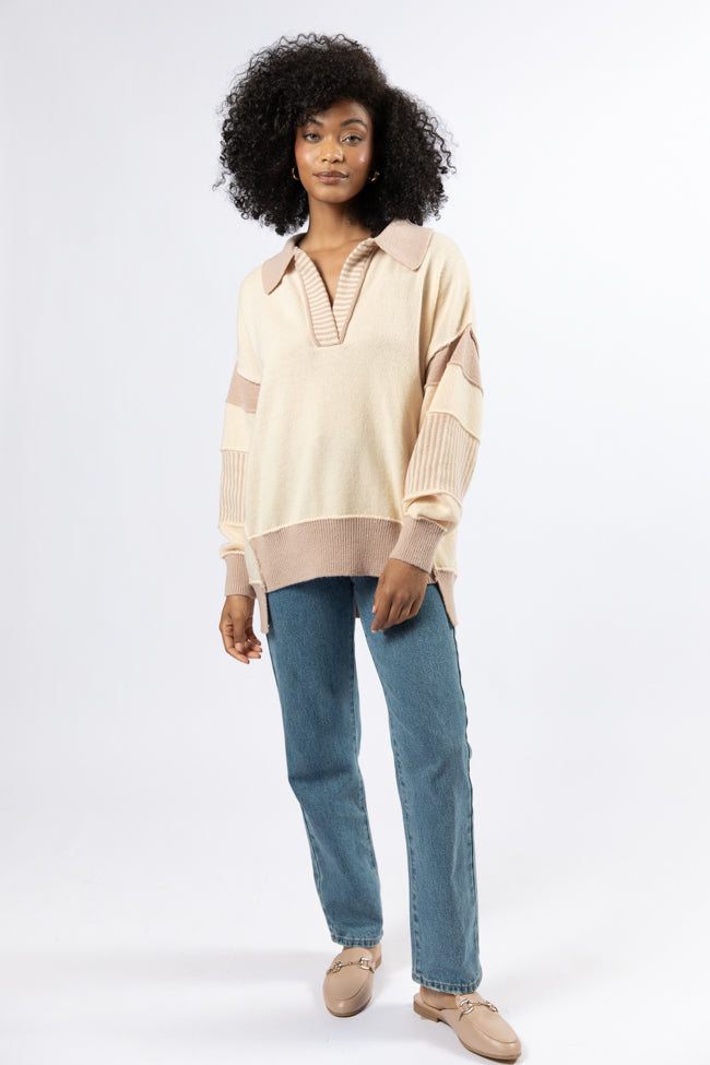 Think About It Cream and Mauve Collared Oversized Sweater - Image 3