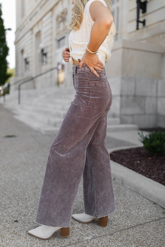 Got My Closure Brown Acid Wash Corduroy Wide Leg Pants FINAL SALE - Image 4