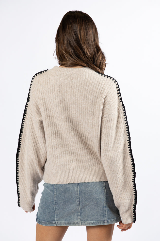 In and Out Taupe and Black Contrast Stitch Sweater FINAL SALE - Image 4