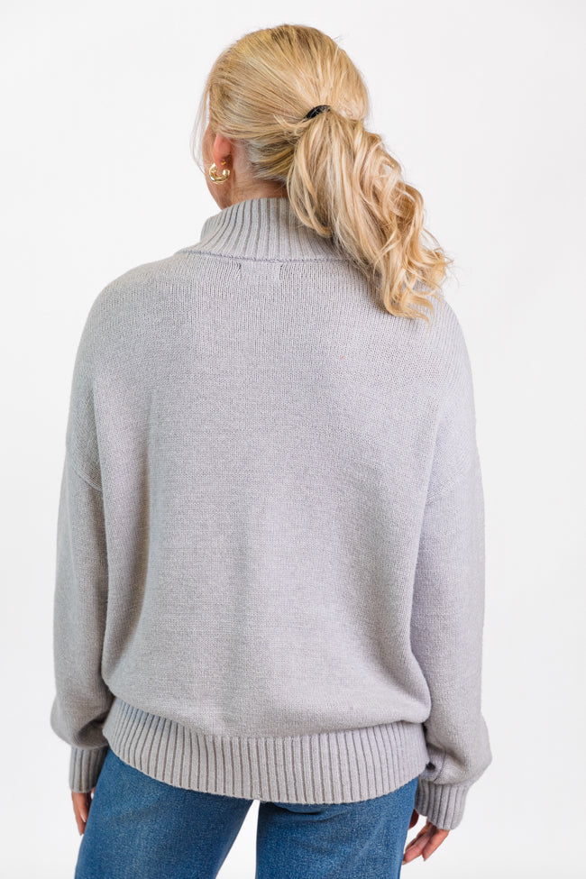 Roll With It Grey and Green New York Embroidered Quarter Zip Sweater FINAL SALE - Image 6