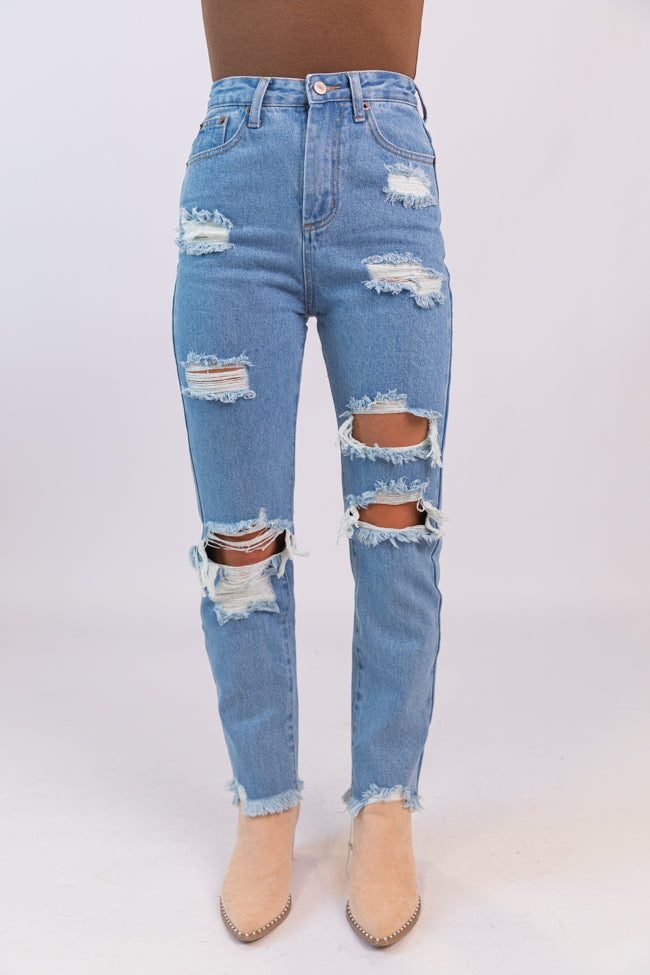Megan Light Wash Distressed Straight Leg Mom Jeans FINAL SALE - Image 2