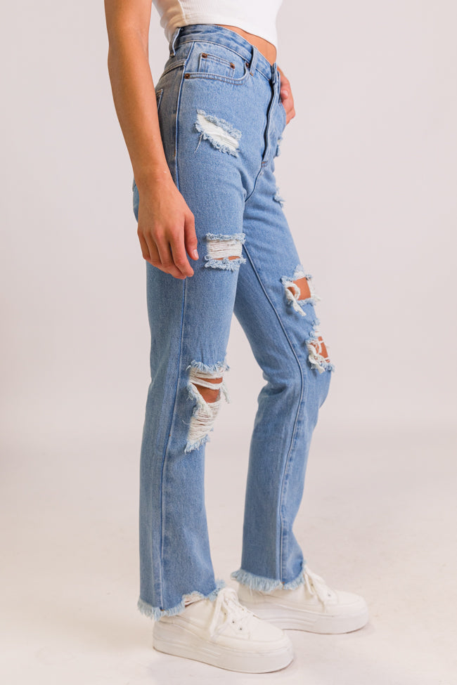 Megan Light Wash Distressed Straight Leg Mom Jeans FINAL SALE - Image 7