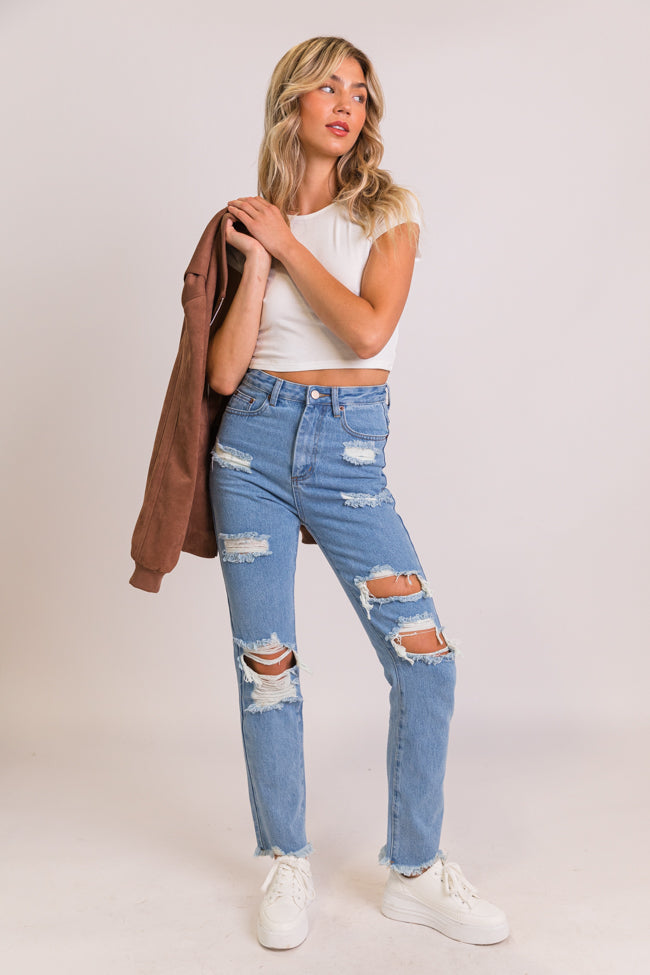 Megan Light Wash Distressed Straight Leg Mom Jeans FINAL SALE - Image 5