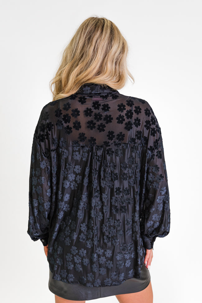 Face The Day Black Velvet Floral Button Down Blouse FINAL SALE - Image 4