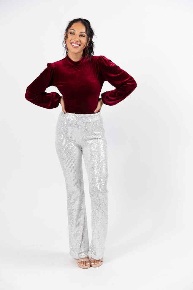 Queen of Hearts Silver Sequin Flare Pants FINAL SALE - Image 2