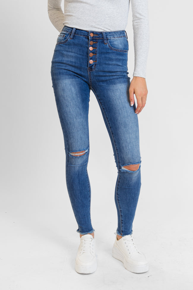 Chelsie Medium Wash Busted Knee Tall Skinny Jeans FINAL SALE - Image 5