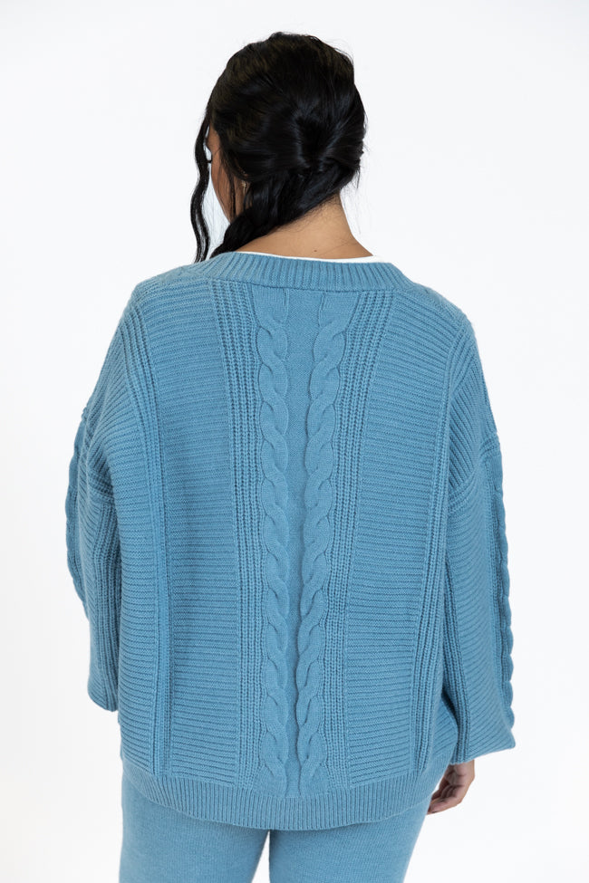 Real Karma Blue Cable Knit Cardigan FINAL SALE - Image 4