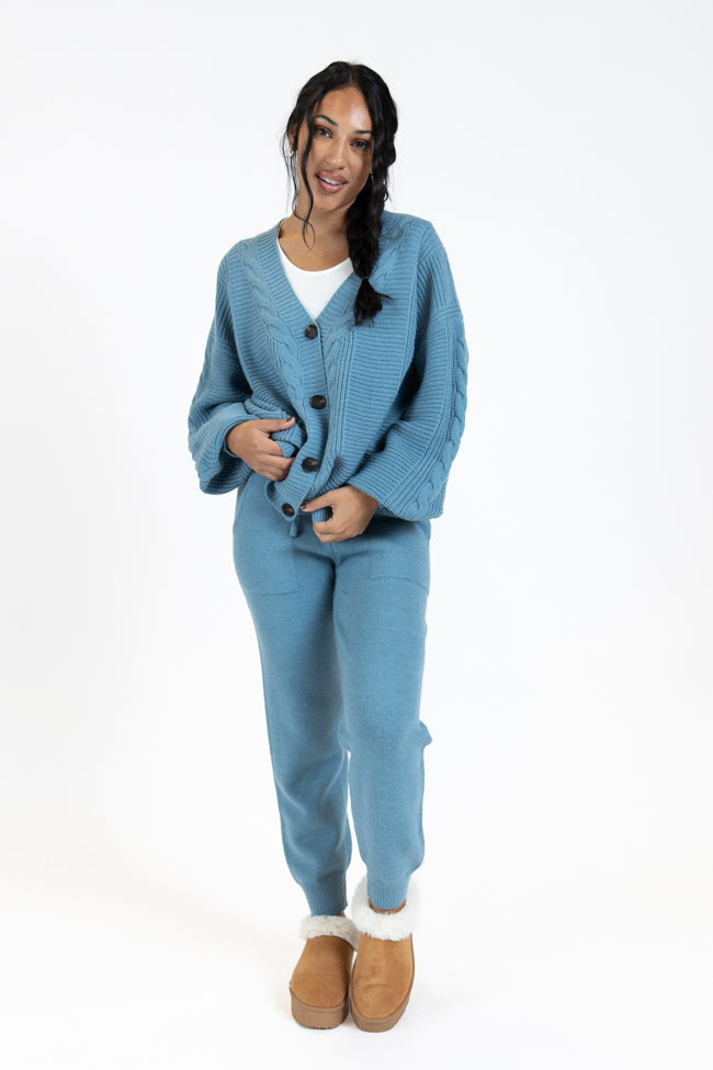 Real Karma Blue Cable Knit Cardigan FINAL SALE - Image 2