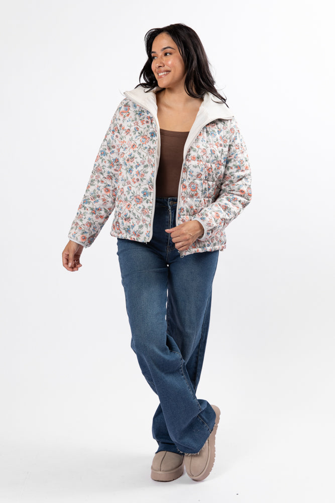 Vail Valley Pink Ivory Multi Floral Quilted Zip Up Jacket FINAL SALE - Image 4