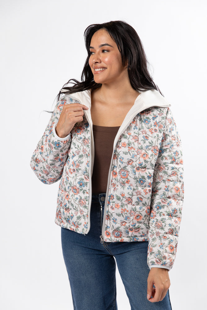 Vail Valley Pink Ivory Multi Floral Quilted Zip Up Jacket FINAL SALE - Image 3