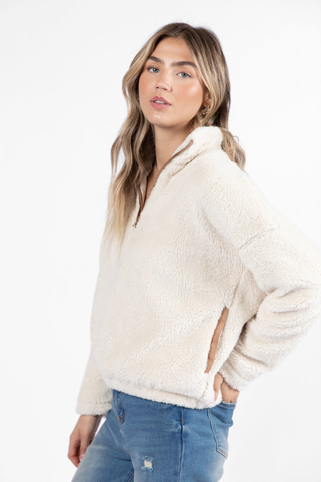 Stay Here Beige Contrast Trim Sherpa Pullover FINAL SALE - Image 4