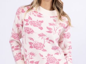 Feeling Like Love Ivory and Pink Floral Crew Neck Sweater FINAL SALE