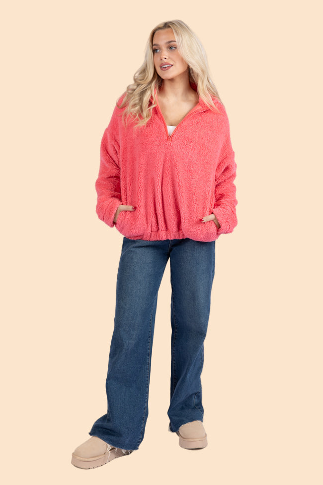 Stay Here Coral Sherpa Pullover FINAL SALE - Image 2