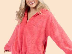 Stay Here Coral Sherpa Pullover FINAL SALE